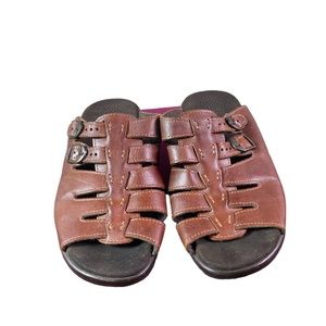 SAS Tripad Comfort Chestnut Brown Leather Slides Shoes Sandals Wide Width 9W